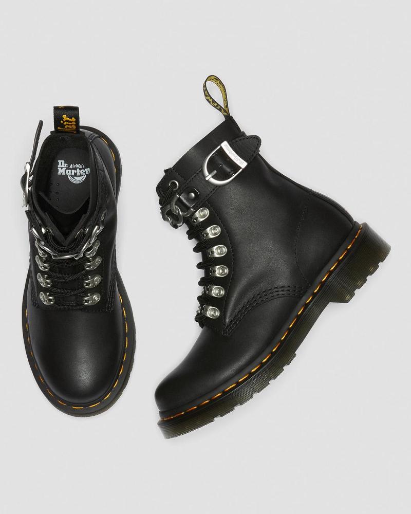 Black Women's Dr Martens 1460 Pascal Chain Leather Lace Up Boots | CA 181FDN